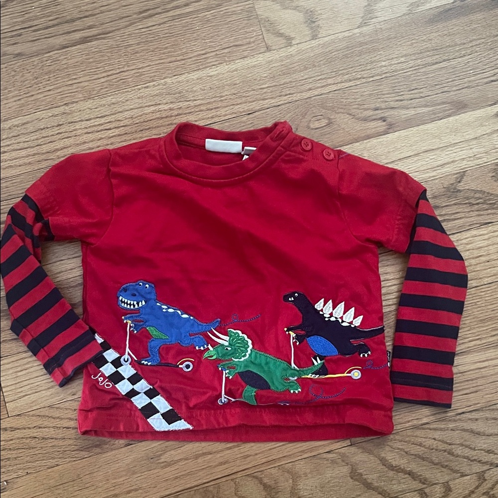 JoJo Maman Bebe Red Dinosaur Long Sleeve Tee 12-18m
